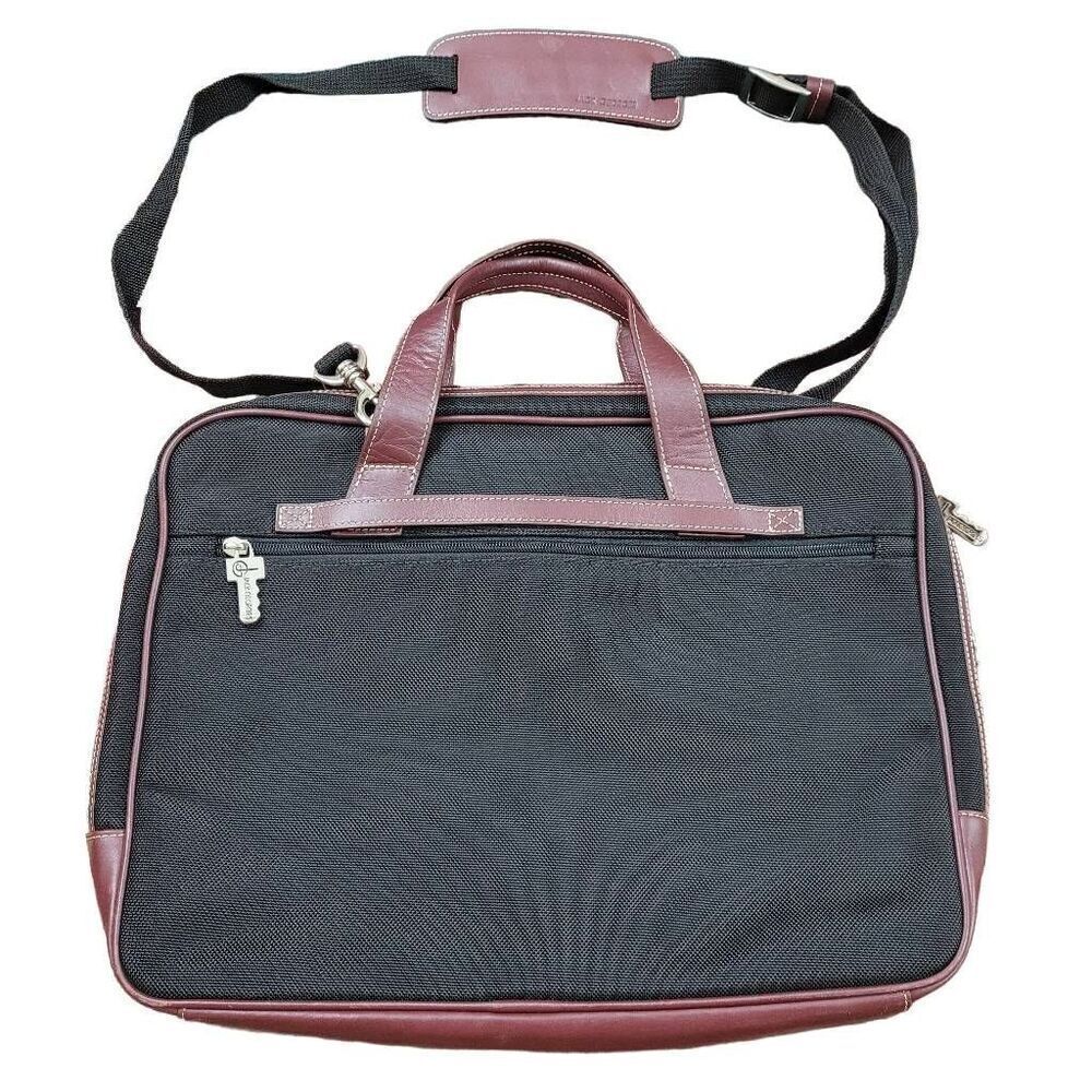 Jack Georges‎ Black Brown Canvas Leather Messenger Laptop Bag Carry On Simple